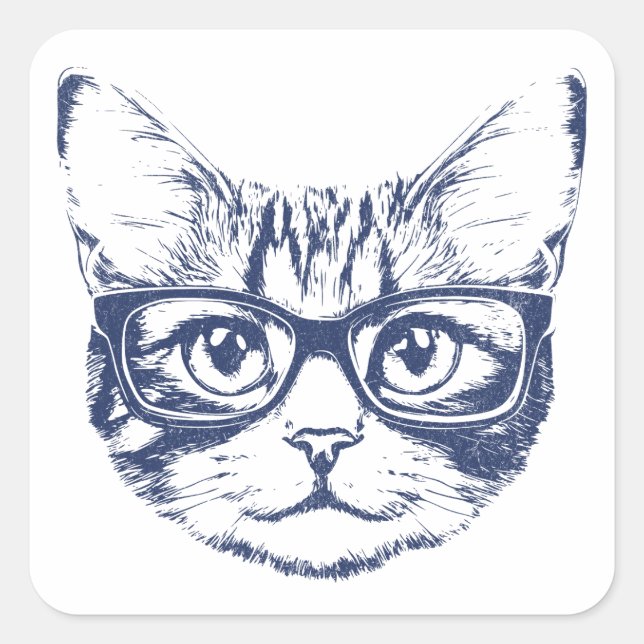 Sticker Carré Chat cool avec lunettes (Devant)