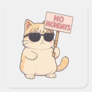 Sticker Carré Chat Cool Pas Le Lundi Mémé Esthétique