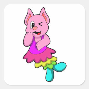 Sticker Carré Chat Dance avec jupe