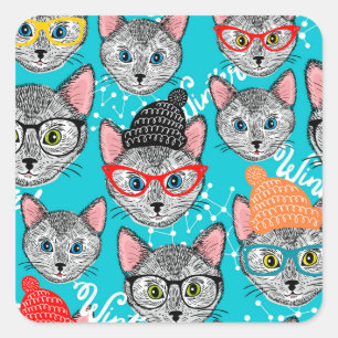 Sticker Carré Chat dans le casquette