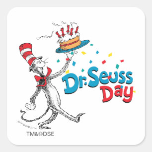 Sticker Carré Chat dans le Casquette   Dr Seuss Day