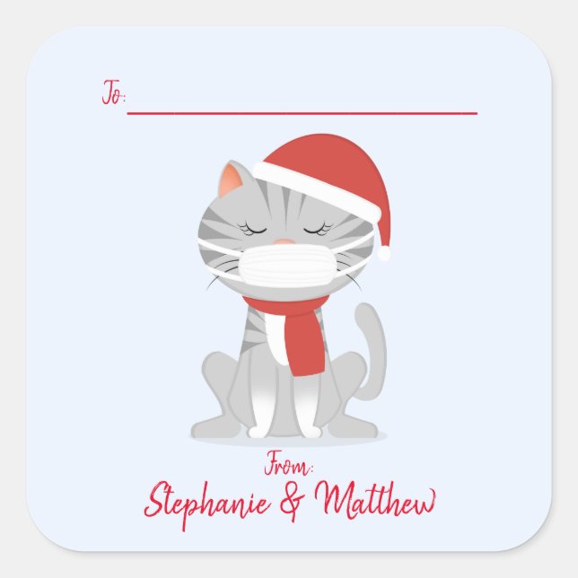 Sticker Carré Chat dans les masques faciaux Noël (Devant)