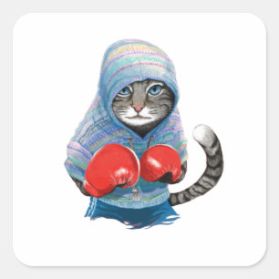 Sticker Carré Chat de boxe