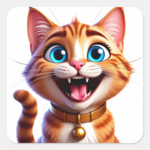 Sticker Carré Chat de compagnie de dessin animé avec des yeux bl