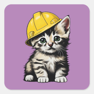Sticker Carré Chat de construction