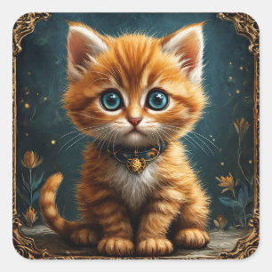 Sticker Carré Chat de dessin animé mignon