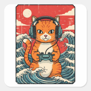 Sticker Carré Chat de jeu vidéo Anime mignon Rétro japonais