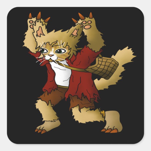 Sticker Carré Chat de loup-garou d'Halloween (Devant)