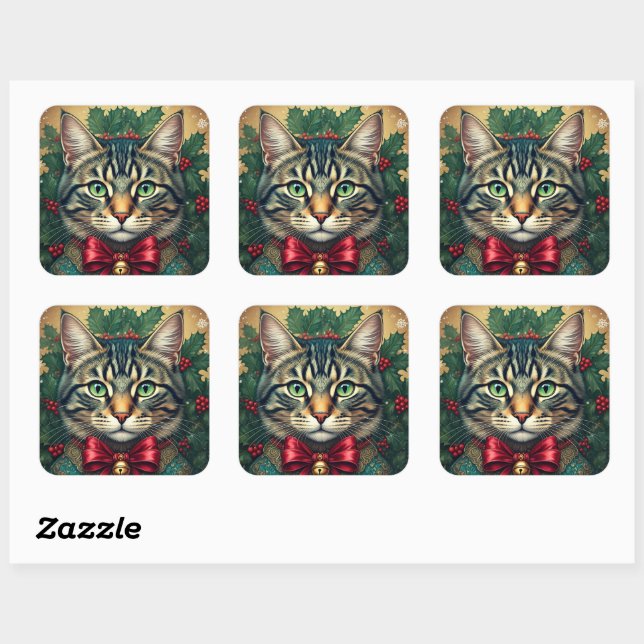 Sticker Carré Chat de Noël 2024 (Feuille)