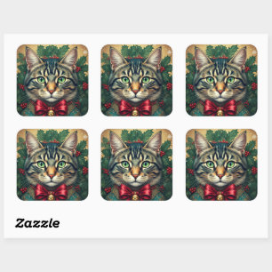 Sticker Carré Chat de Noël 2024