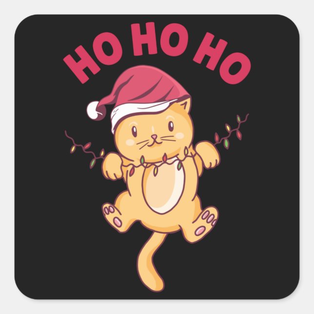 Sticker Carré Chat de Noël Ho Ho (Devant)