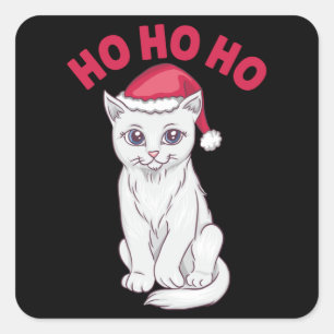 Sticker Carré Chat de Noël Ho Ho Ho