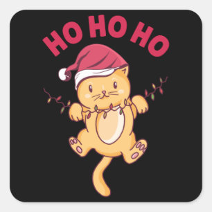 Sticker Carré Chat de Noël Ho Ho Ho