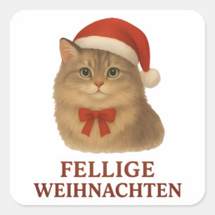 Sticker Carré Chat de Noël sibérien à fourrure