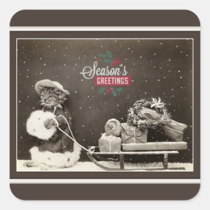 Sticker Carré Chat de Noël Super Cute Vintage