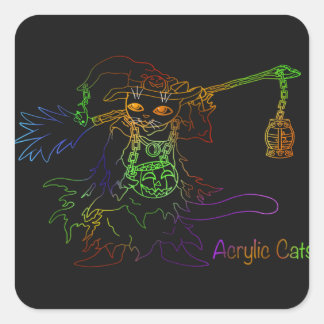Sticker Carré Chat de sorcière noire d'Halloween