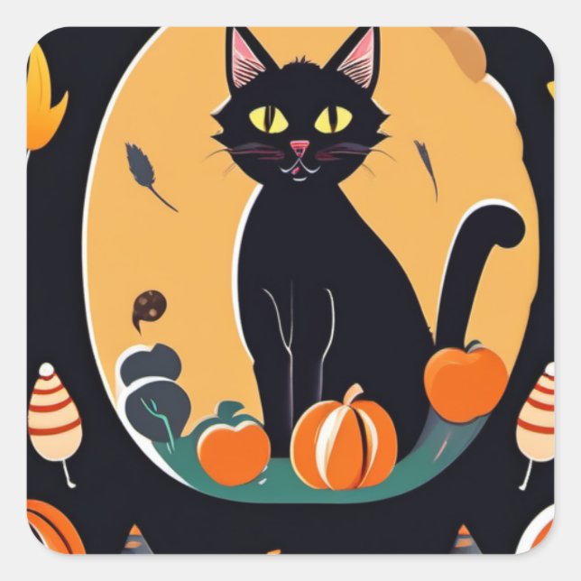 Sticker Carré Chat d'Halloween (Devant)