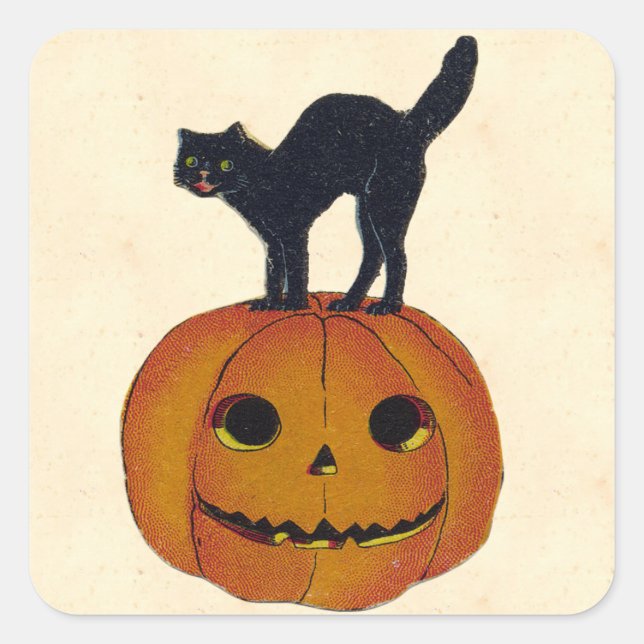 Sticker Carré Chat d'Halloween vintage (Devant)