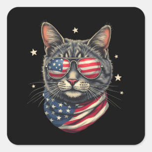Sticker Carré Chat drapeau américain 4 juillet Meowica