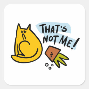 Sticker Carré Chat drôle et pot de fleurs renversé