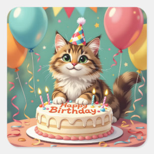Sticker Carré Chat drôle joyeux anniversaire