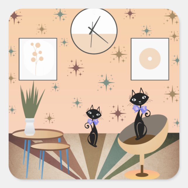 Sticker Carré Chat Du Milieu Du Siècle Moderne Du Milieu Du Sièc (Devant)