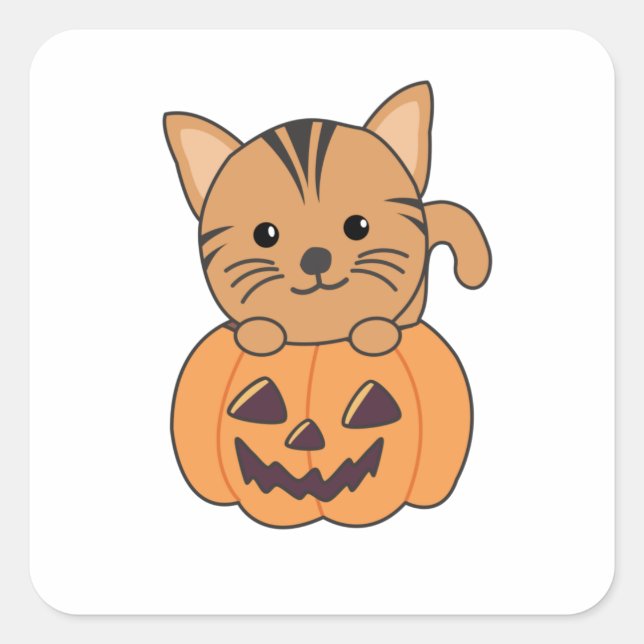 Sticker Carré Chat En Chats Citrouilles Halloween (Devant)