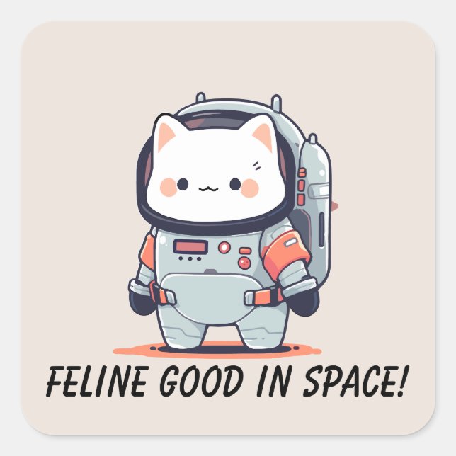 Sticker Carré Chat en Spacesuit -Feline bon dans l'espace (Devant)