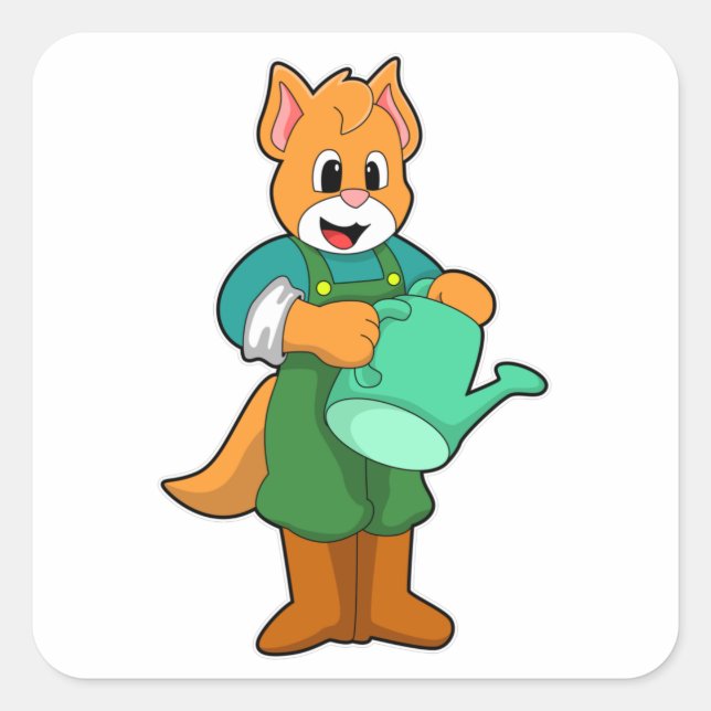 Sticker Carré Chat en tant que fermier avec arrosage (Devant)