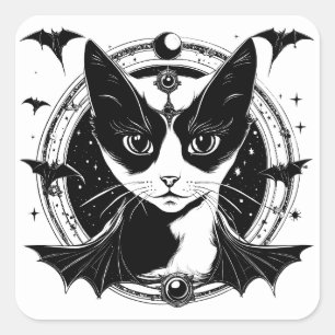 Sticker Carré Chat et chauves-souris I