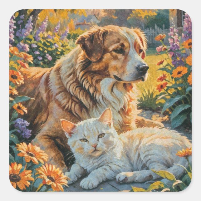 Sticker Carré Chat et chien (Devant)