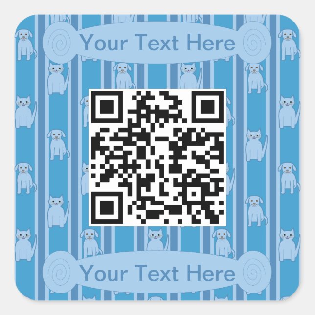 Sticker Carré Chat et chien amusant et fantaisiste QR Code (Devant)