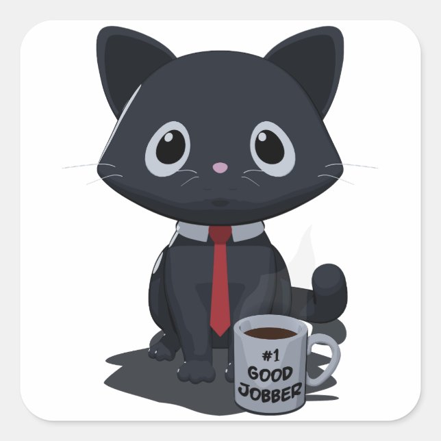 Sticker Carré Chat Faisant un Excellent Travail Numéro Un (Devant)