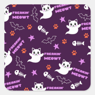 Sticker Carré Chat fantôme d'Halloween