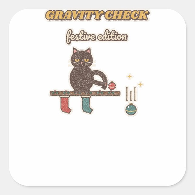 Sticker Carré Chat Gravity Check Édition Festive (Devant)