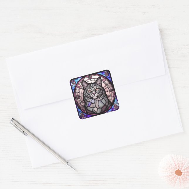 Sticker Carré Chat gris  (Enveloppe)