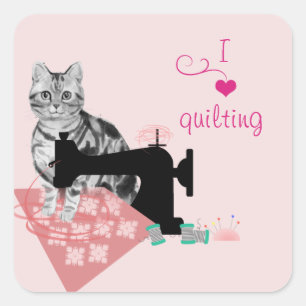 Sticker Carré Chat gris couture et couture