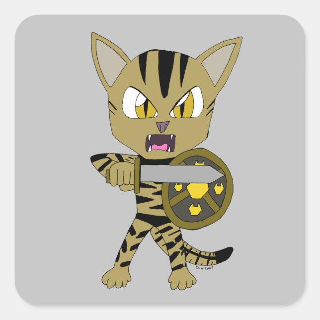 Sticker Carré Chat guerrier Chibi (Devant)