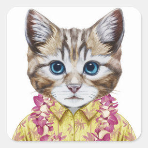 Sticker Carré Chat hawaïen