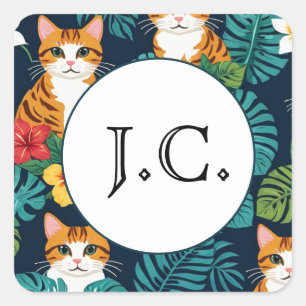 Sticker Carré Chat Hawaiian style chemise motif gingembre tropic