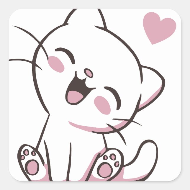 Sticker Carré Chat Heureux (Devant)