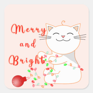 Sticker Carré Chat heureux jouant avec la lumière LED   Noël mig