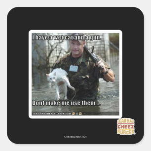 Sticker Carré Chat humide et pistolet