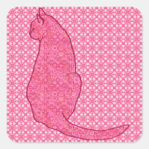 Sticker Carré Chat japonais - Fuchsia Pink Batik