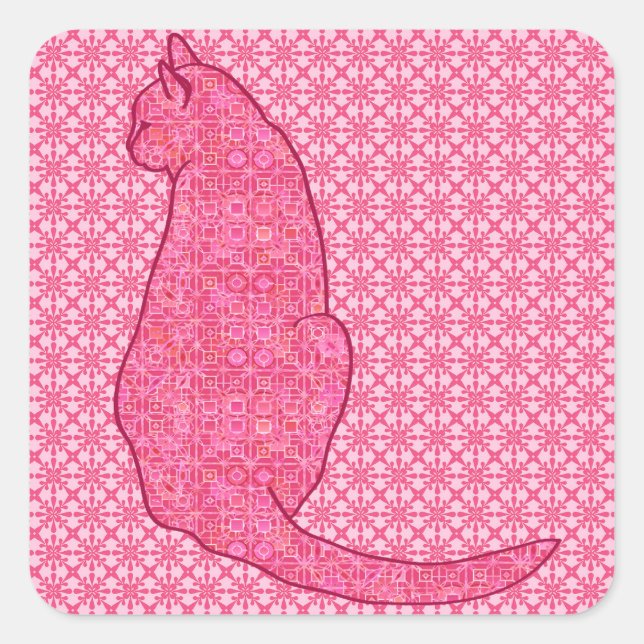 Sticker Carré Chat japonais - Fuchsia Pink Batik (Devant)