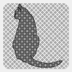 Sticker Carré Chat japonais - Kimono noir et blanc