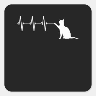Sticker Carré Chat Jouer Avec EKG Heartbeat Line Funny Kitty