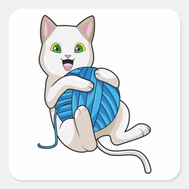 Sticker Carré Chat Jouer de la laine (Devant)