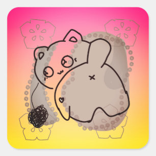 Sticker Carré Chat joueur avec fil de laine