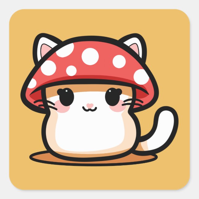 Sticker Carré Chat Kawaii Champignon (Devant)